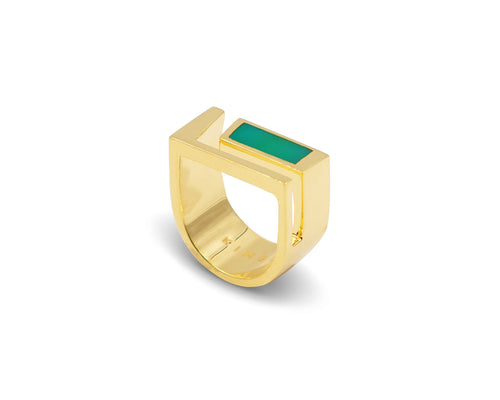 Edge Ring Gold with Chrysoprase Agate