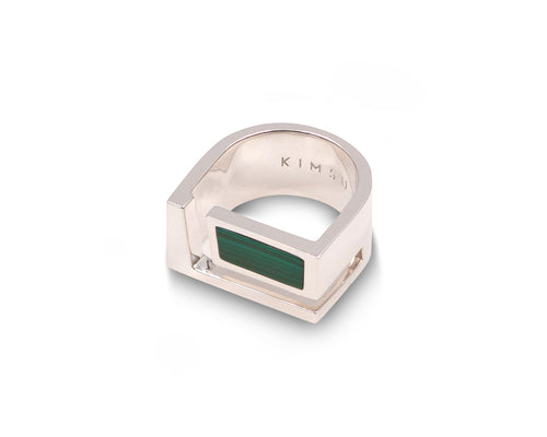 Edge Ring Silver with Malachite