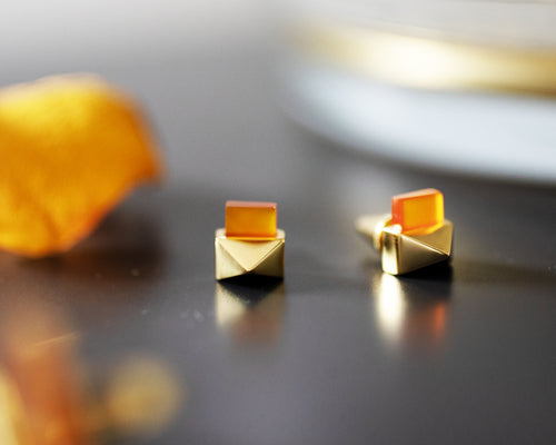 Milan Studs Gold with Orange Agate