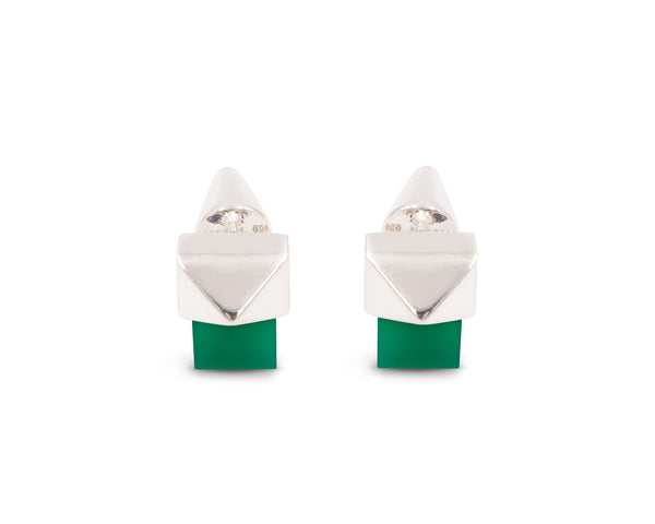 Milan Studs Silver with Green Agate