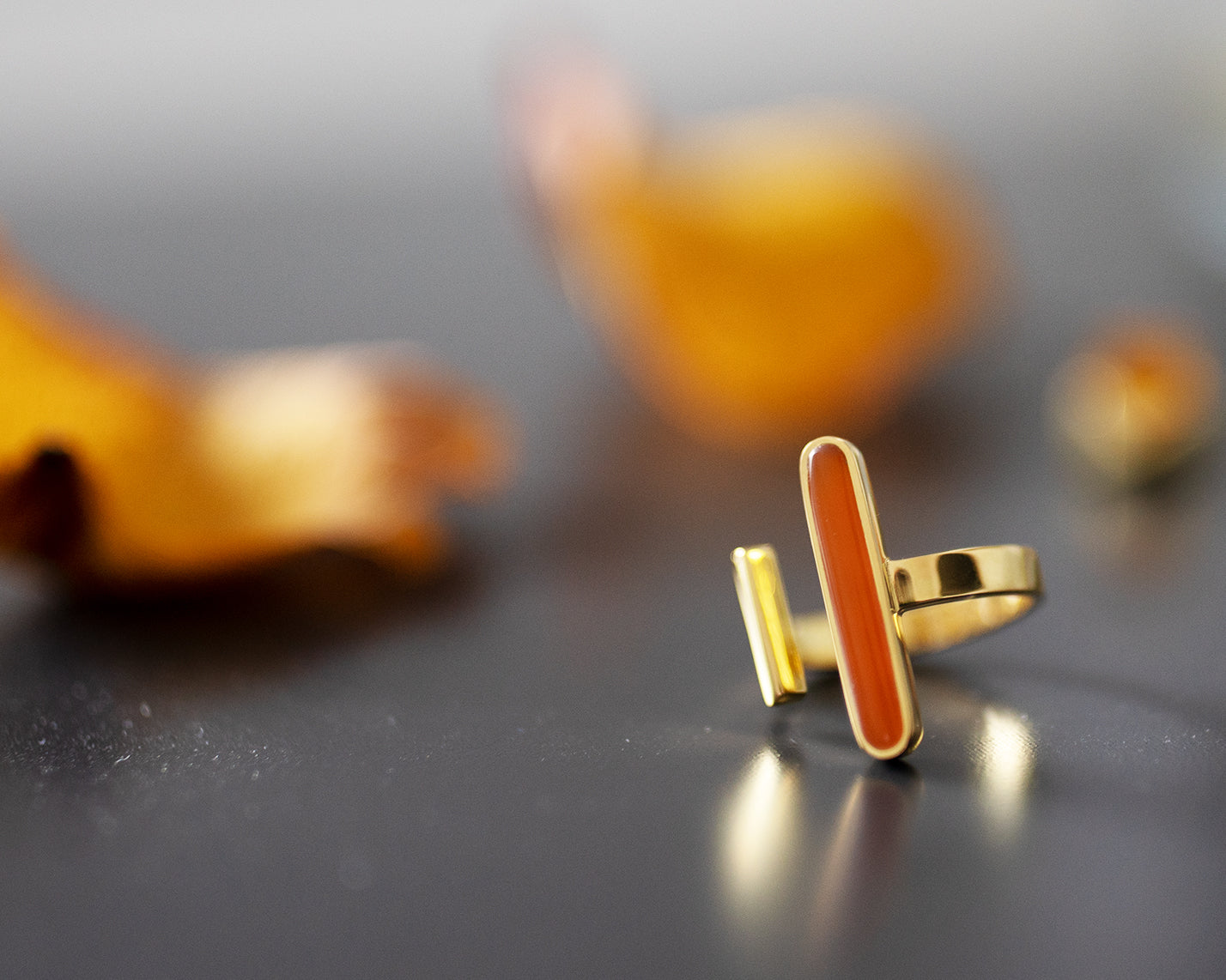 Open Ring Gold with Orange Agate