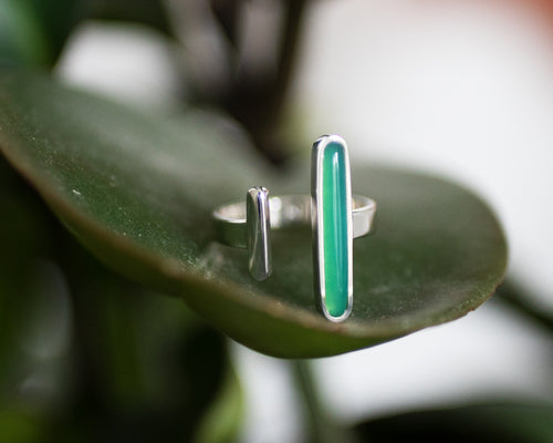 Open Ring Silver with Chrysoprase Agate