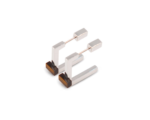 Quadrato Studs Silver with Tiger Eye