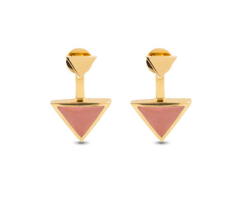 Quadrato Studs Gold with Pink Opal